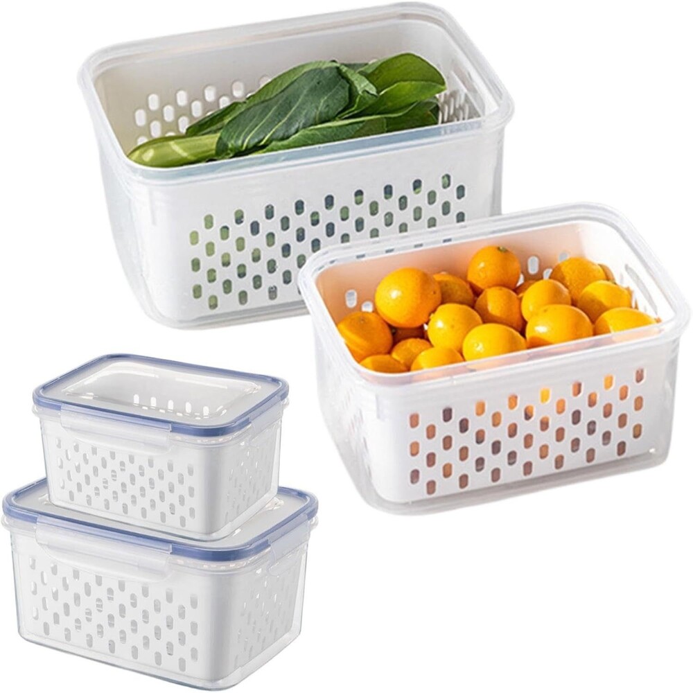 Fruit Storage Container Fridge Produce Keeper Leakproof Food Saver Clear White